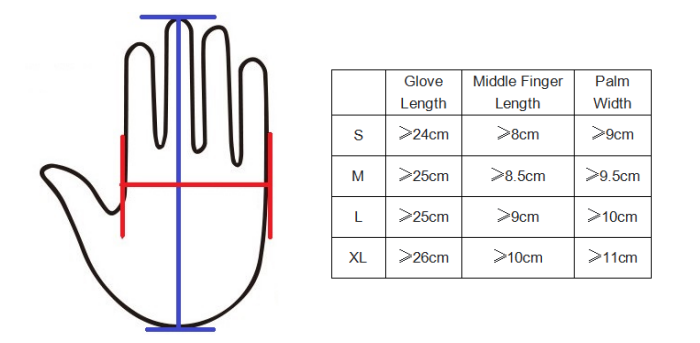 tamanho das luvas de limpeza